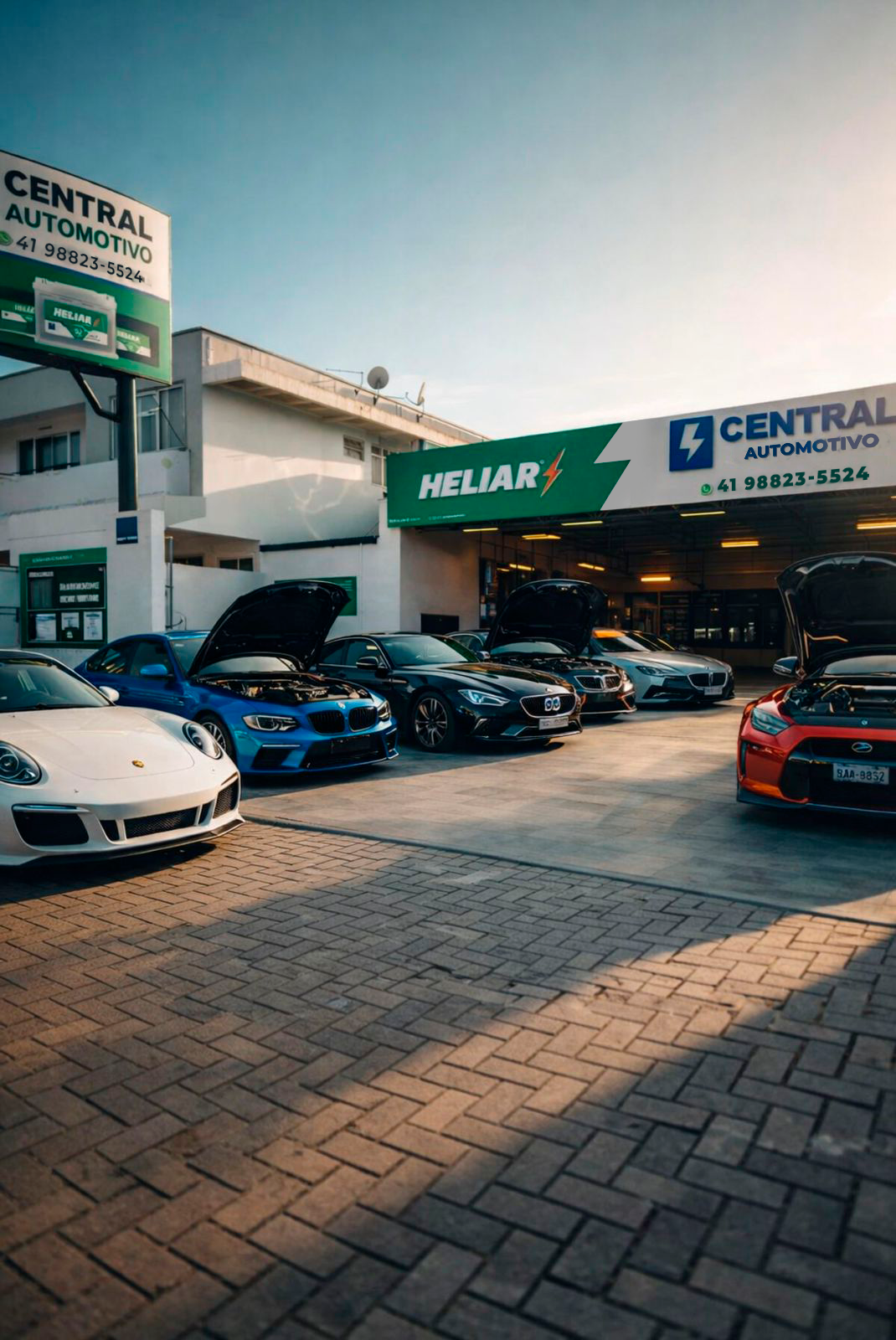 Fachada e frota da oficina Grupo Central Automotivo